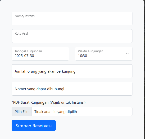 Untuk melakukan kunjungan, wisatawan wajib mengisi formulir reservasi dan memilih jadwal 