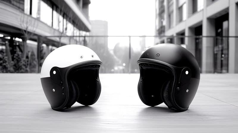 Dua helm bersih diletakkan di atas jok motor matic terbaru