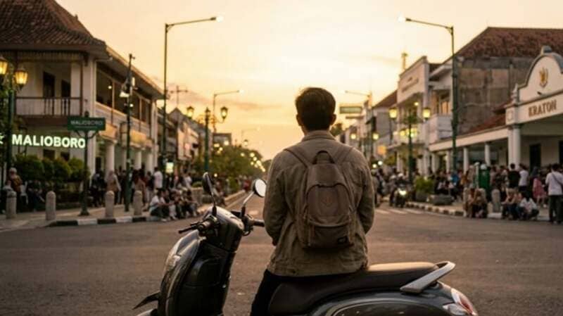 Petugas rental mengantarkan motor ke wisatawan di area Sosrowijayan dekat Malioboro